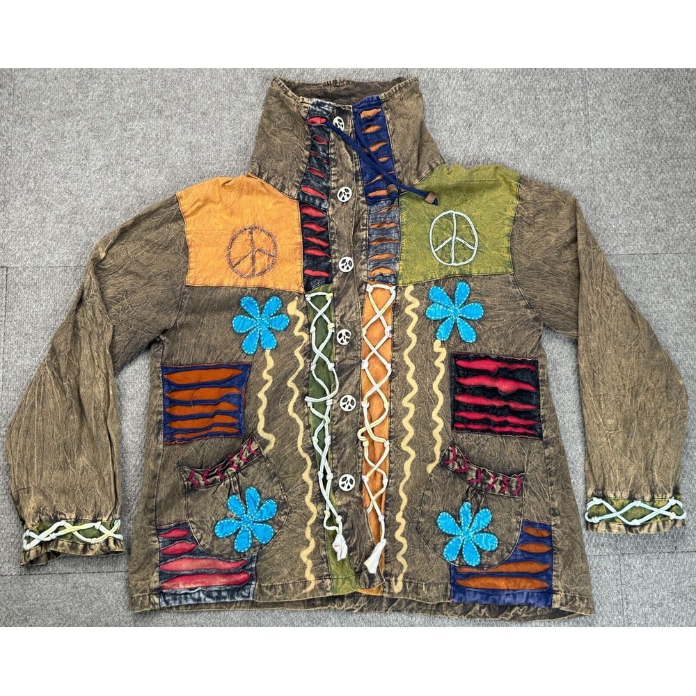 Cotton Seed‎ Casual Wear Women's Hippie Patchwork Button Up Jacket Size XL